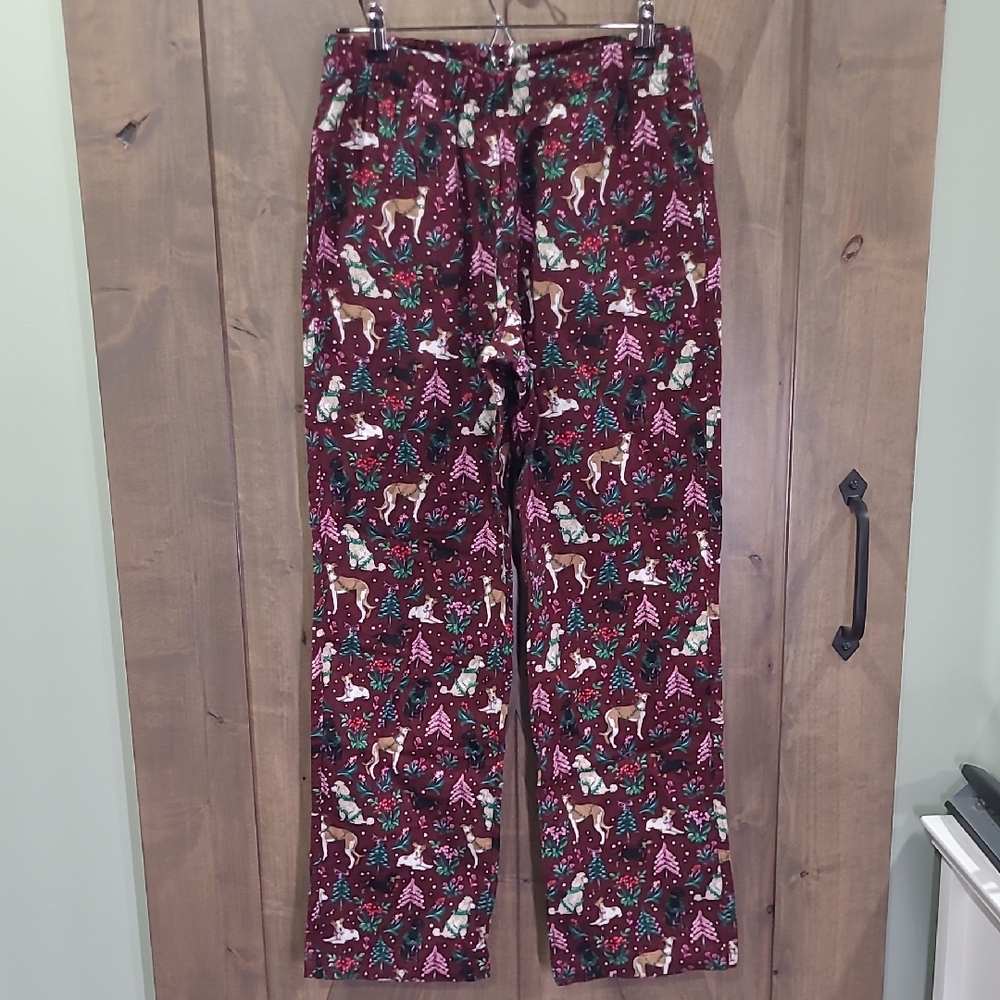 Lands End Lounge Pant Cranberry Dog Holiday Flannel S